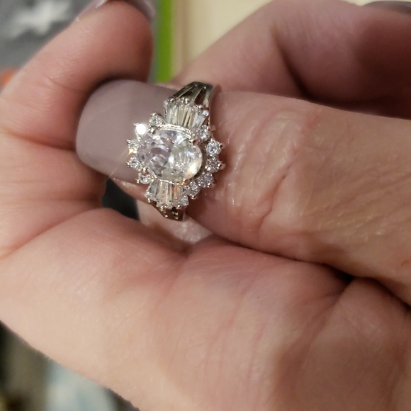 Halo Floral Style Vintage Wedding Engagement Ring Baguette Round Oval Ring 7.25 - Picture 6 of 9